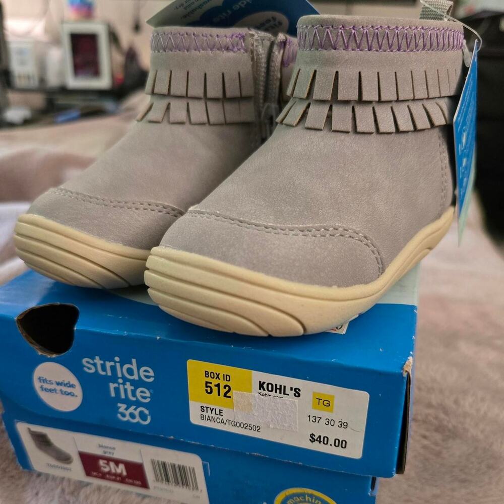 Stride Rite Size 5 Month Baby Gray & Purple Fringe Boots